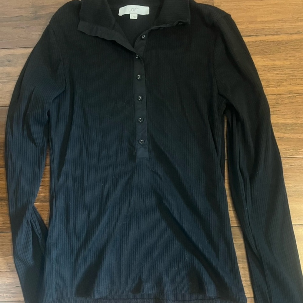 LOFT Black Button Down Shirt Classic Knit